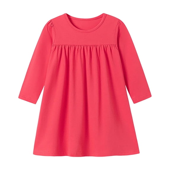 Cute Toddler Girls Solid Dress Long Sleeve School Casual Fall Dress