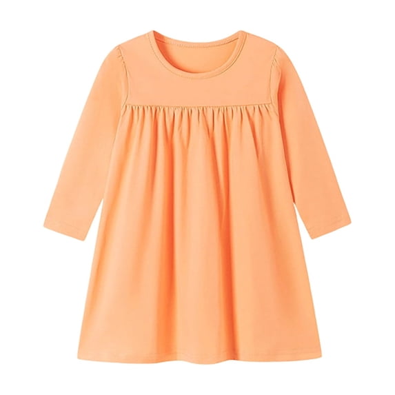 Cute Toddler Girls Solid Dress Long Sleeve School Casual Fall Dress