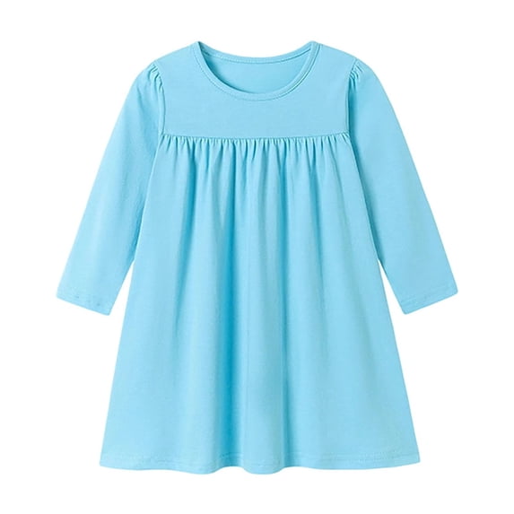 Cute Toddler Girls Solid Dress Long Sleeve School Casual Fall Dress