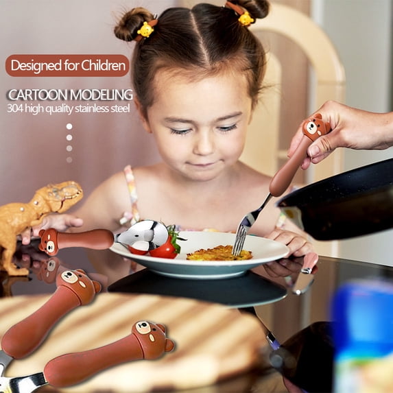 Cute Toddler Round Suction Feeding Bowl Suction Spoon Set BPA Free,Microwave and Dishwasher Safe