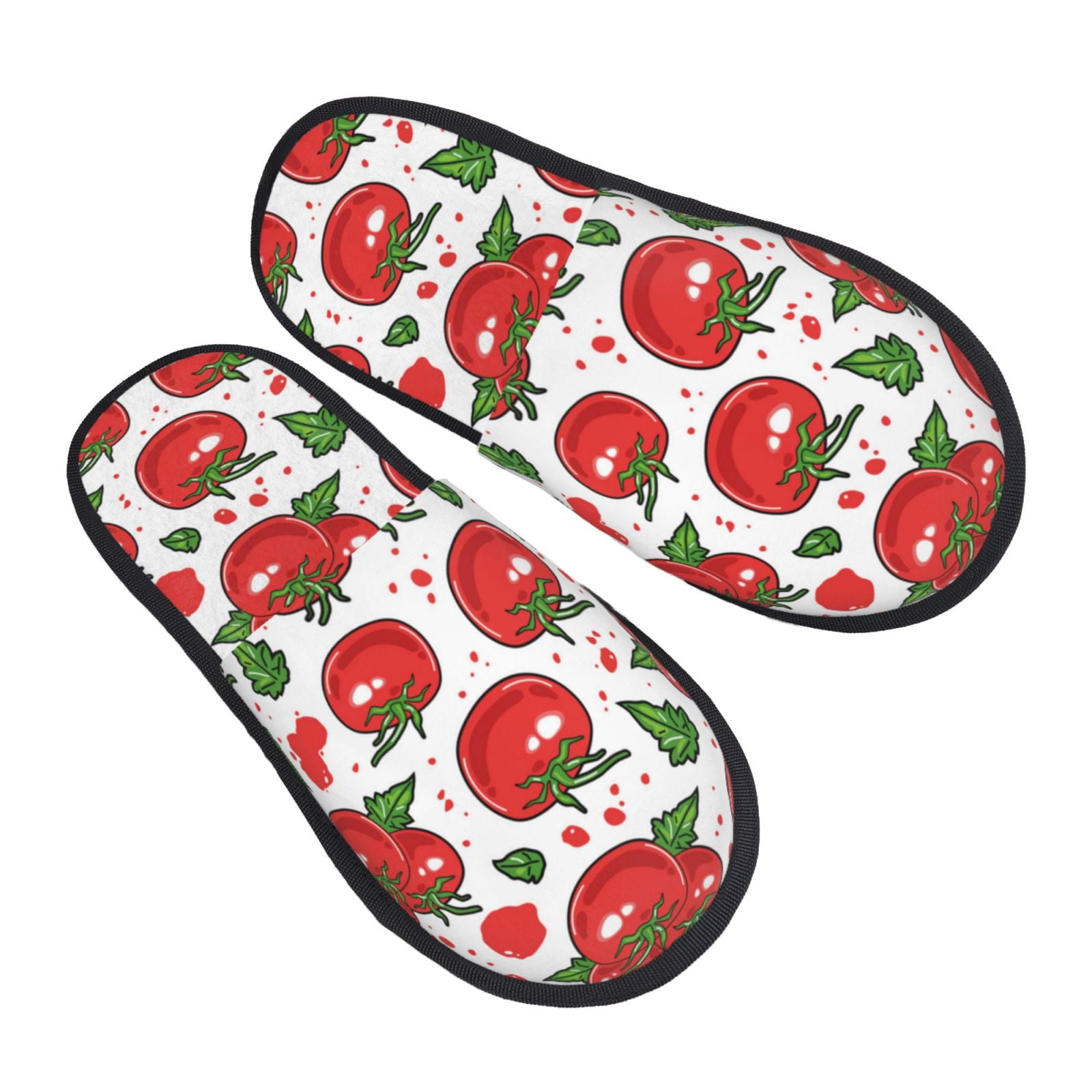 Cute Tomato Green Leaves House Slippers for Women Indoor, Fuzzy Warm