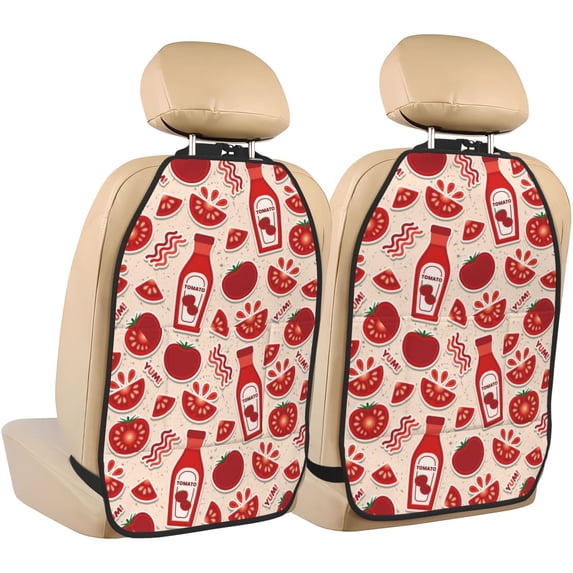 Cute Tomato Ketchup Mats Back Seat Protectors, Car Seat Protector Vehicle Organizers Waterproof Cover Back Seat Cover for Kids with 3 Storage Pockets 2 Pack