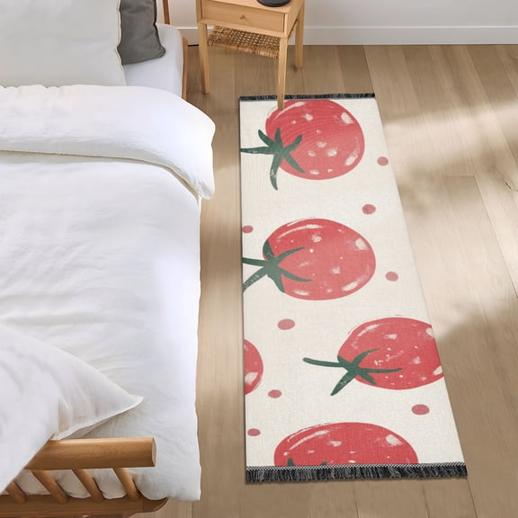 Cute Tomatoes Hand Drawn Cartoon Bedside Runner Rug 2'x 6' Non Slip Carpet Floor Mat Area Rug