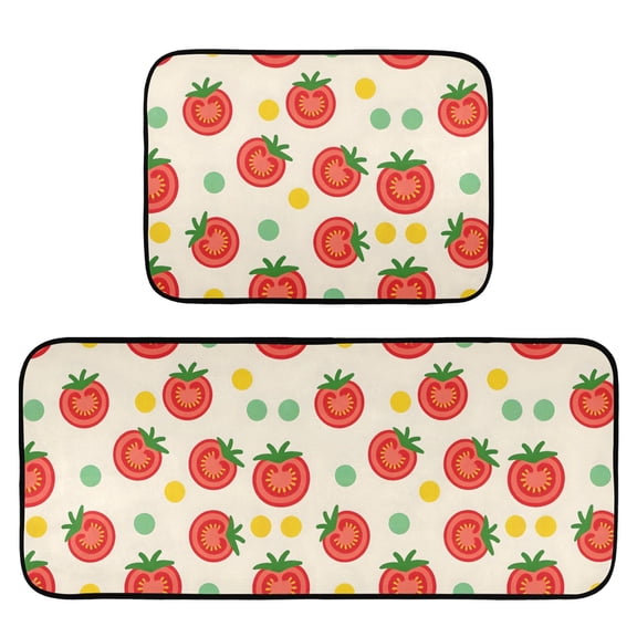 Cute Tomatoes Pattern Kitchen Mat 2 Piece Non Slip Absorbent carpet Floor Mat 19.7x27.6in+19.7x47.2in