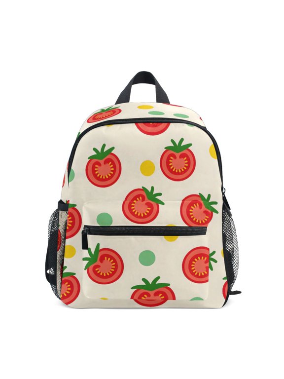 Cute Tomatoes Pattern Mini Backpack Cute Small Backpack with Chest Strap and Whistle Ages 3-8