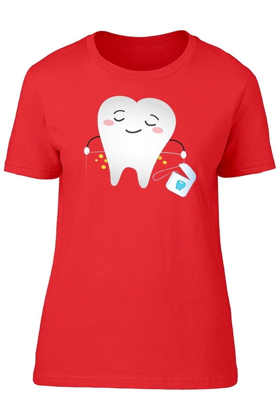 Cute Tooth With Dental Floss T-Shirt Women -Image by Shutterstock, Female Medium