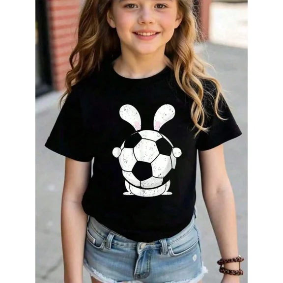 Cute Tops, Boys Baseball Drip Graphic Tees, Kids Easter Summer Tops, Bunny Soccer Ball Happy Easter Day Sport Fan Boys Girls T-Shirt