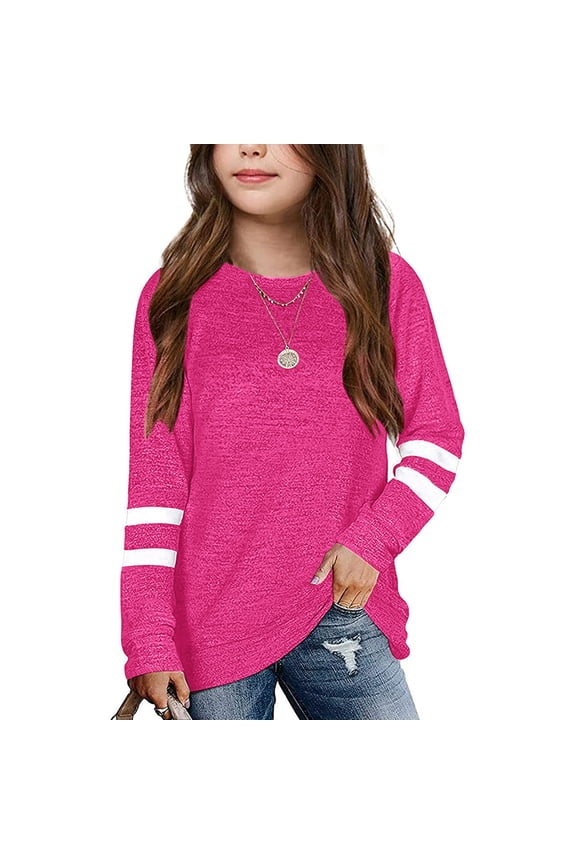 Cute Tops For Girls 10-12 Shirts For Teens Girls Girls Long Sleeve Shirts Soft Cotton Long-Sleeve T-Shirts Basic Tees for Teen Girls Youth Hot Pink 8-9 Years