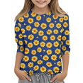 thumbnail image 1 of Cute Tops for Kids Girls Size 6 3/4 Sleeve Daisy Printed Tween Girls Trendy Clothes Tee Tops Summer Casual Soft Lightweight Crew Neck Shirts Dark Blue 7-8 Years, 1 of 5