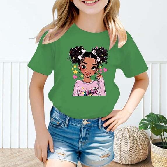 Cute Tops for Girls Slim-Fit Train Printing Round Neckline Breathable Athletic Short Sleeve T-Shirts Crew Neck Shirts Tops for Girls Youth
