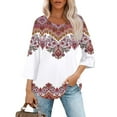 Cute Tops for Women Fall Floral Print Tshirts Bell 3/4 Sleeve Round