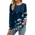 Cute Tops for Women Fall Puff Sleeve Pleated Round Neck Tshirts Tunic
