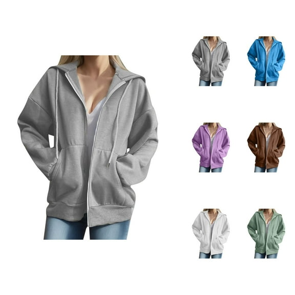 Cute Tops for Women Women's Solid Color Sweatshirt Women'S Street Long Sleeve Coat Sweatshirt Hooded Zipper Solid Color Coat Casual Warm Outwear Sweatshirt