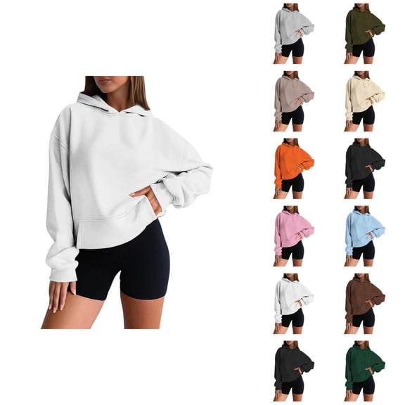 Cute Tops for Women Women's Solid Color Sweatshirt Women's Casual Hoodie Basic Pullover Sweatshirt Soft Comfortable Long Sleeve Hooded Top For Everyday Wear All Season