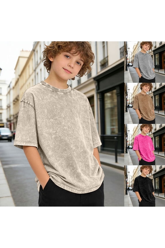 Cute Tops for Boys Distressed Washed Style Basic Crewneck Casual Everyday Wear Comfortable Blend Tees