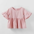 thumbnail image 1 of Cute Tops for Girls 2025 Cotton Bell-Sleeve T Shirts Toddlers Kids 0-4Y Pullover Crewneck Solid Color Peplum Blouses Top, 1 of 6