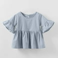 thumbnail image 1 of Cute Tops for Girls 2025 Cotton Bell-Sleeve T Shirts Toddlers Kids 0-4Y Pullover Crewneck Solid Color Peplum Blouses Top, 1 of 6