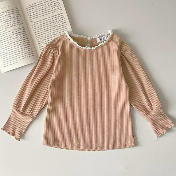 Cute Tops for Girls Long Puffed Sleeve Crew Neck T Shirts Size 1-8 Toddlers Trendy Solid Color Pullover Comfort Going Out Schoolwear Blouses Top