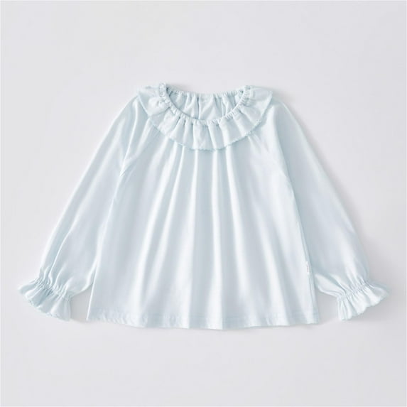 Cute Tops for Girls Long Sleeve Doll-Collar Shirts 9M-5Y Toddlers Trendy Solid Color Loose Pullover Comfort Peplum Blouses Top