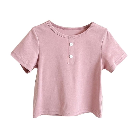 Cute Tops for Girls New Toddler Kids Boys Girls Fashion Cute Solid Color Soft Button Short Sleeve Bottom Tops Style B-47 Purple 12 Months