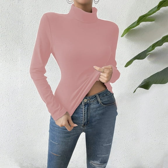 Cute Tops for Women Casual Solid Warm Base Shirt Long Sleeved Shirt Round Neck Tops Blouse