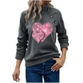 thumbnail image 1 of Cute Tops for Women Long Sleeve Mock Crew Neck Button Trim Tunic Tee Casual Loose Heart Graphic Print Pullover Shirts(Gray,XL), 1 of 5