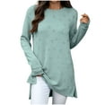 thumbnail image 1 of Cute Tops for Women, Long Sleeve Shirts for Women Solid Color Heart Texture Crewneck Side Slit Shirt Winter Elegant Fall Tshirt, 1 of 7
