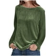 thumbnail image 1 of Cute Tops for Women Looses Crew Neck Pullovers Long Sleeve Solid Velvet Womens Long Sleeve Tops Army Green Size 2XL, 1 of 5