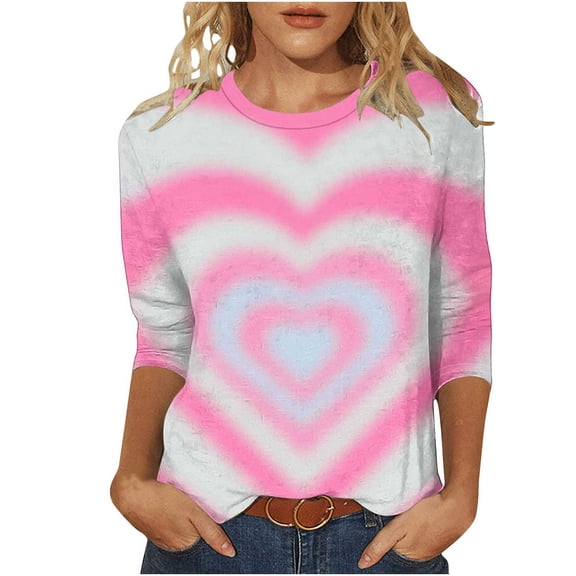 Cute Tops for Women Love Hearts Print T-Shirts Valentines Day Festive Outfits Graphic Tee Shirt (XL, Hot Pink)
