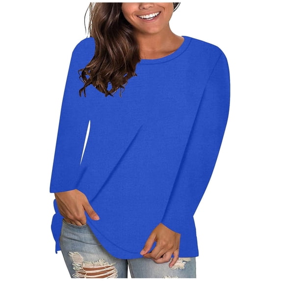 Cute Tops for Women Sawvnm Women's Fashion Solid Loose Long Sleeve T-shirt Pullover Tops