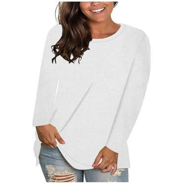 Cute Tops for Women Sawvnm Women's Fashion Solid Loose Long Sleeve T-shirt Pullover Tops Clearance Clothes under $5.00