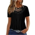 thumbnail image 1 of Cute Tops for Women Summer Floral Lace Patchwork Round Neck Pleated Dressy Casual Blouses Short Sleeve T-shirt (XX-Large, Black), 1 of 6