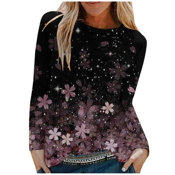 Cute Tops for Women, Women's Casual Long Sleeve Crewneck Loose Tops Blouse Shirts Ladies Gradient Comfy Tops and Blouses