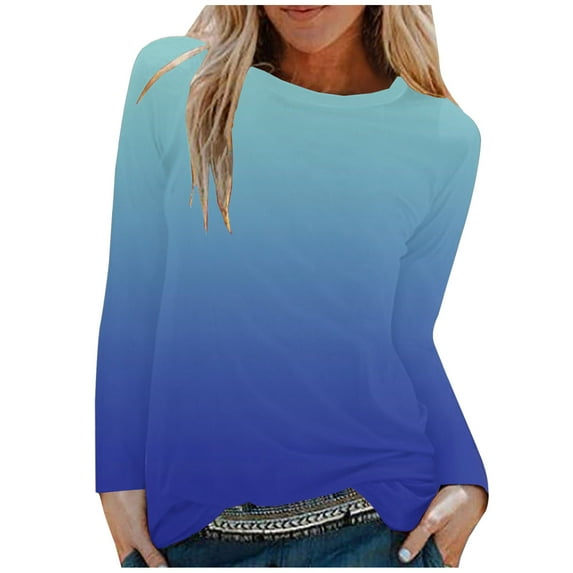 Cute Tops for Women, Women's Casual Long Sleeve Crewneck Loose Tops Blouse Shirts Ladies Gradient Comfy Tops and Blouses