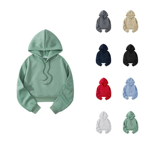 Cute Tops for Women Women's Solid Color Sweatshirt Women Casual Solid Hooded Loose Sweatshirt Strap Split Long Sleeve Crop Top