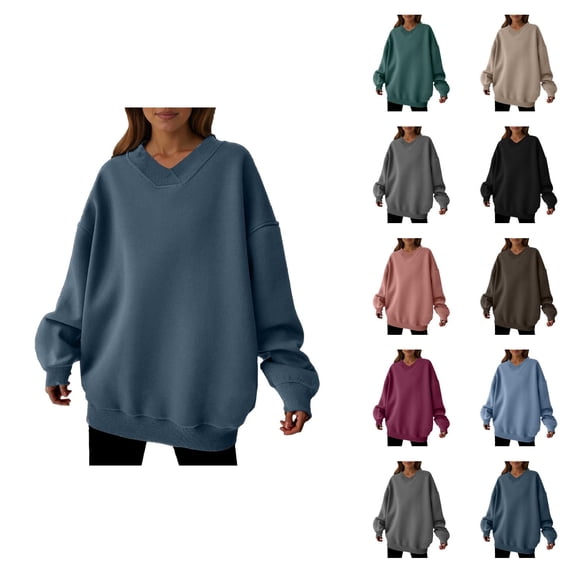 Cute Tops for Women Women's Solid Color Sweatshirt Women Fashion Solid Casual Loose Hoodie Neck Long Sleeve Sport Hoodie