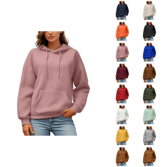 Cute Tops for Women Women's Solid Sweatshirt Ladies' Fashionable And Casual Solid Color Round Neck Long Sleeved Pocket Sweatshirt And Hoodie