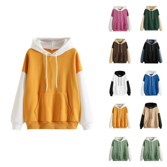 Cute Tops for Women Women's Solid Sweatshirt Womens Casual Strap Blouse Long Sleeve Splice Hooded Sweatshirt Tops