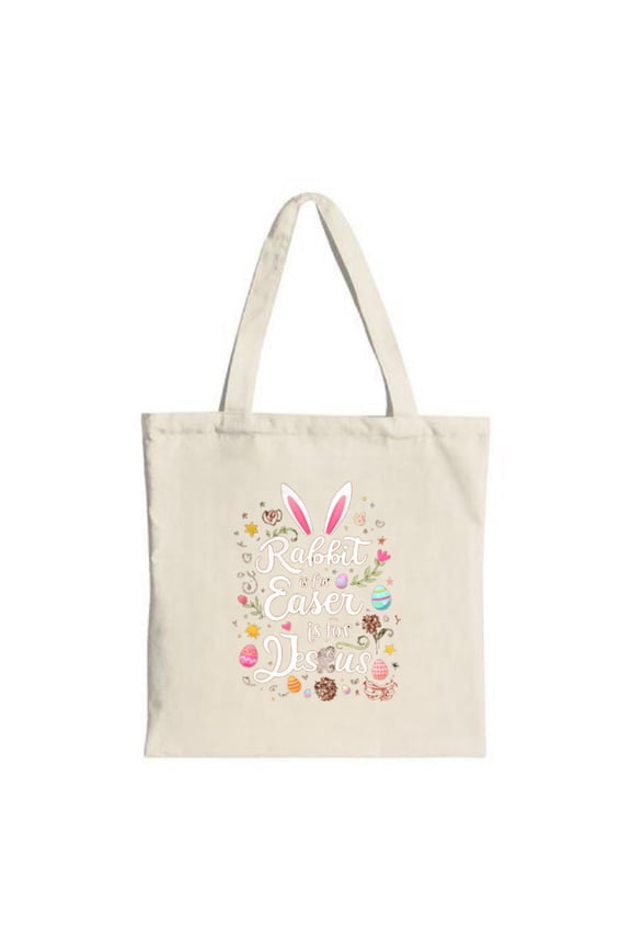 Cute Tote Bag with Pink Ears Colorful Easter Eggs Stars & Hearts - Perfect for Shopping Travel & Parties