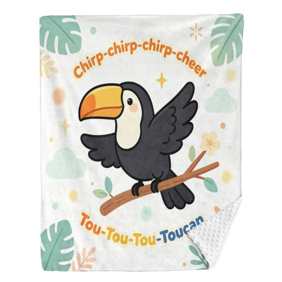 Cute Toucan Minky Dot Throw Blanket, Tropical Toucan Bird Print Cozy Plush Throw, 3D Bubble Dotted Back Lightweight Blanket for Sofa, Travel & Gifting