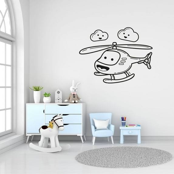 Cute Toy Cartoon Helicopter Silhouette Helicopter Chopper Helicopter Types Rescue Vinyl Wall Art Sticker Decal Home Kid Room Study Room Boys Girls Room Wall Décoration Design Décor Size (24x40 inch)