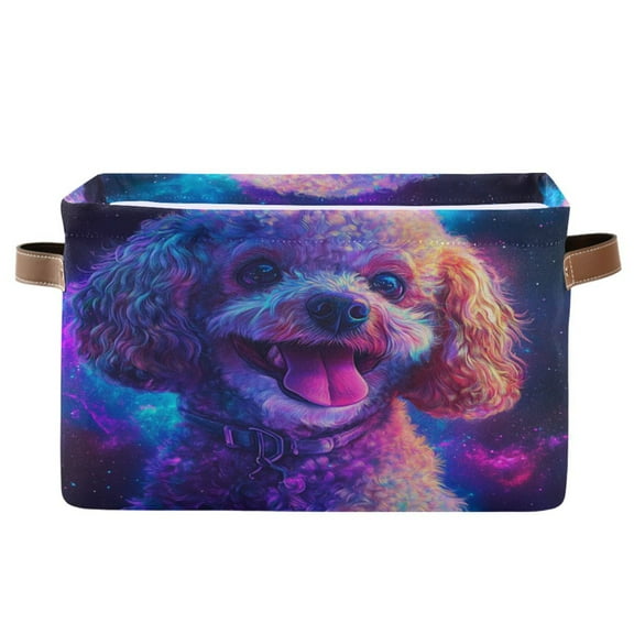 Cute Toy Poodle Dog Foldable Storage Basket,Canvas Fabric Foldable Storage Bins with Handles Open Home Storage Bins Boxes for Toy Book Shelf Closet Baskets