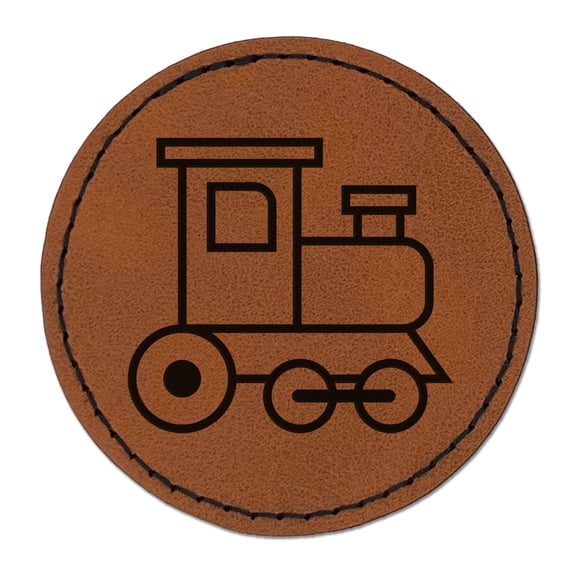 Cute Train 2.5" Faux Leather Round Engraved Iron-On Patch - Brown