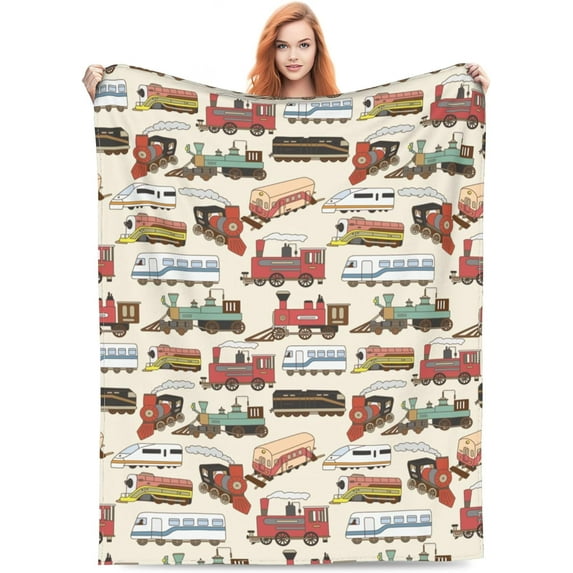 Cute Train Blanket Gifts for Kids Boys for Bed Living Room Bedding Couch Soft Lightweight Warm Cozy Funny Trains Car Throw Blankets Birthday Decor 40x50in All Seasons