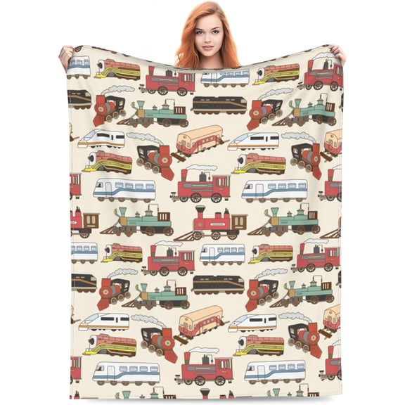 Cute Train Blanket Gifts for Kids Boys for Bed Living Room Bedding Couch Soft Lightweight Warm Cozy Funny Trains Car Throw Blankets Birthday Decor 40x50in All Seasons