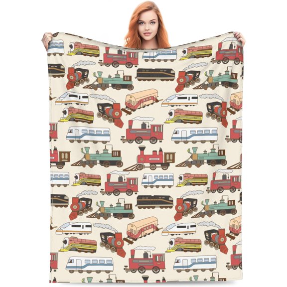 Cute Train Blanket Gifts for Kids Boys for Bed Living Room Bedding Couch Soft Lightweight Warm Cozy Funny Trains Car Throw Blankets Birthday Decor 60x80in All Seasons