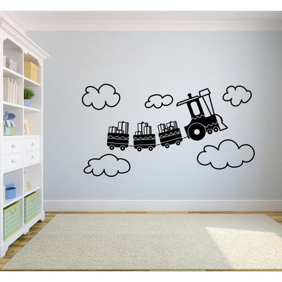 Cute Train Cartoon Trains Rail Toy Railroad Railway Wall Sticker Art Decal for Girls Boys Room Bedroom Nursery Kindergarten House Fun Home Decor Stickers Wall Art Vinyl Decoration Size (27x30 inch)