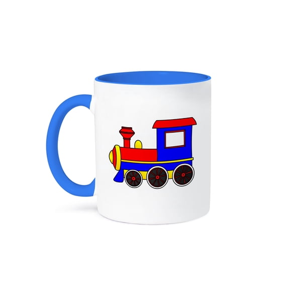 3dRose, Cute Train Red Blue Yellow, 11oz Two-Tone Blue Mug