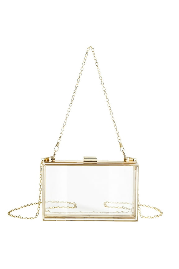 Cute Transparent Acrylic Shoulder Bag Clear Crossbody Evening Clutch Purse Handbag With 2 Gold Chain For Women