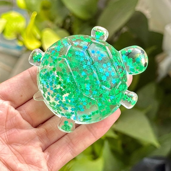 Cute Transparent Slow Rising Stress Ball, Wenini Glitter Star Filled Sea Turtle Toy Sensory Fidget, Anxiety Relief Desk Decor for Kids Adults Classroom Office Travel, Green